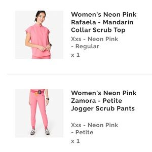 Figs Neon Pink Scrub Set- petite XXS pants// XXS top